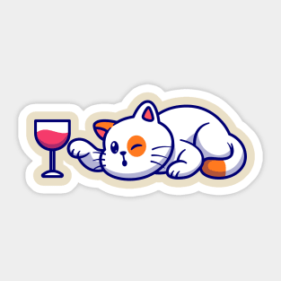 Cute Cat Playing With Glass Cartoon Sticker